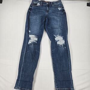 Judy Blue Mid Rise Yoke Pocket Boyfriend Fit‎ Distressed Stretch Jeans Size 9/29